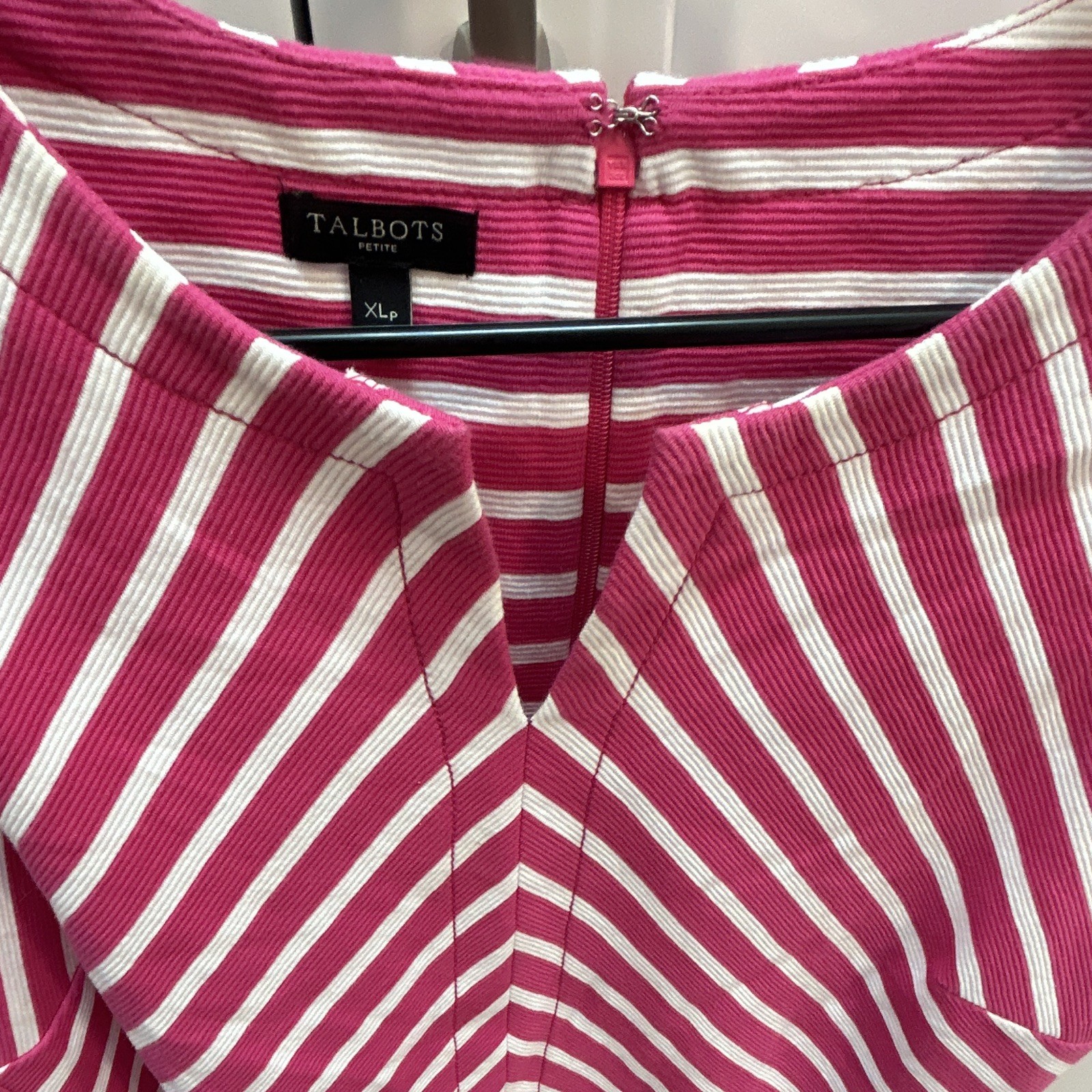 Talbots Petite XL Pink White Striped Knit Sheath Dress Sleeveless Zip