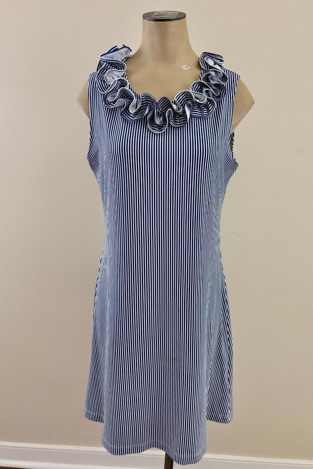 SAILOR SAILOR Womens Medium White Blue Striped Ruffle Collar Nautical Dress EXC