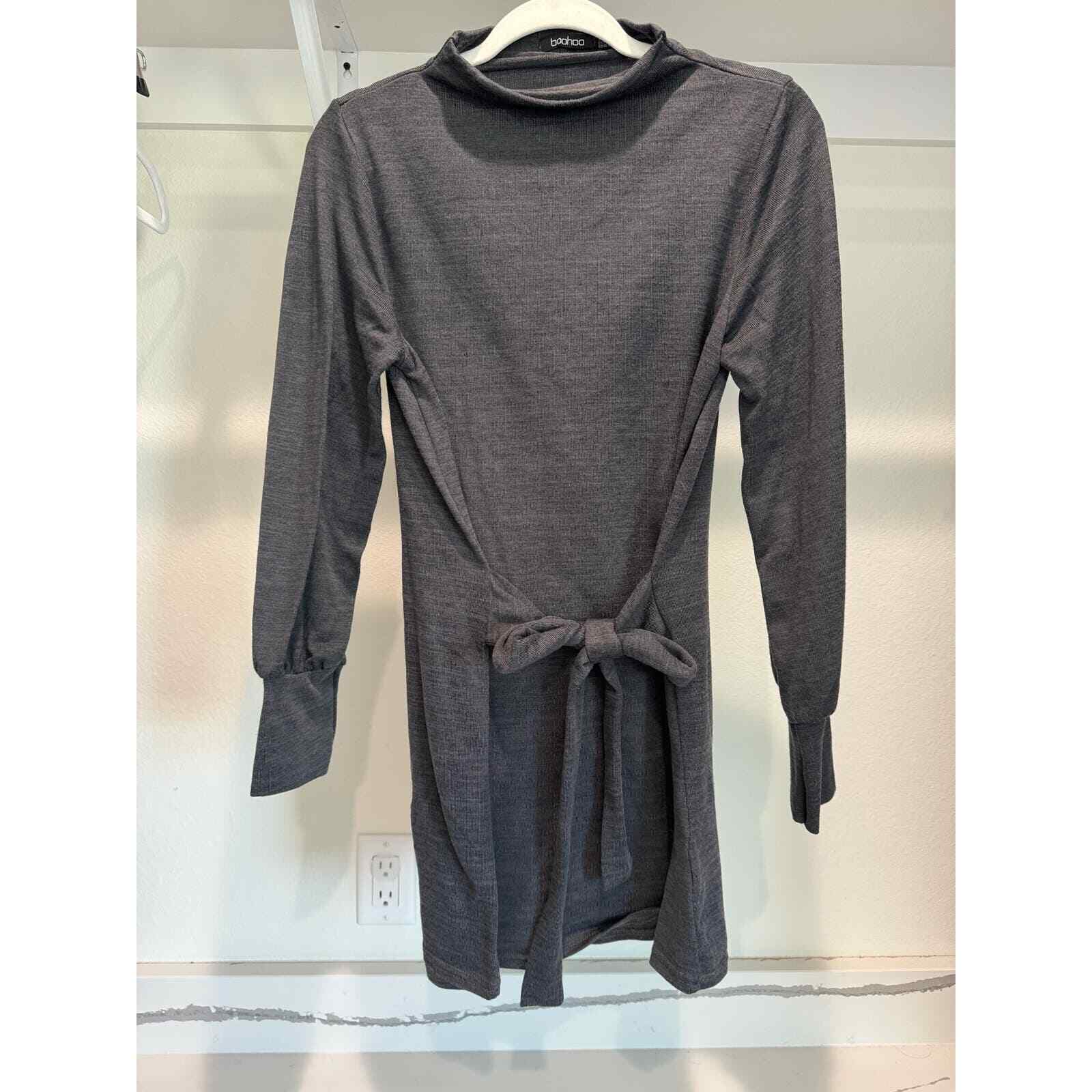 Women’s Dress with Belt Charcoal Size 14 Long-Sleeve Boohoo