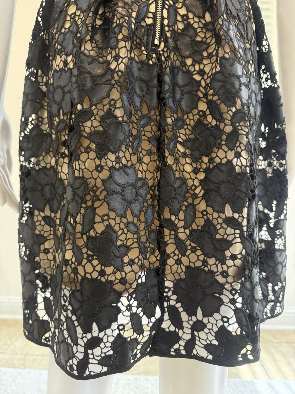Romeo & Juliet Couture Black and Nude Floral Eyelet Lace Illusion Dress SizeS