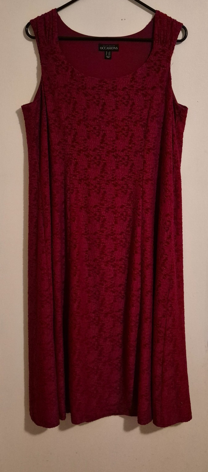 Susan Graver Occasions Red Pet Burnout Knit Sleeveless Midi Dress US LP Used
