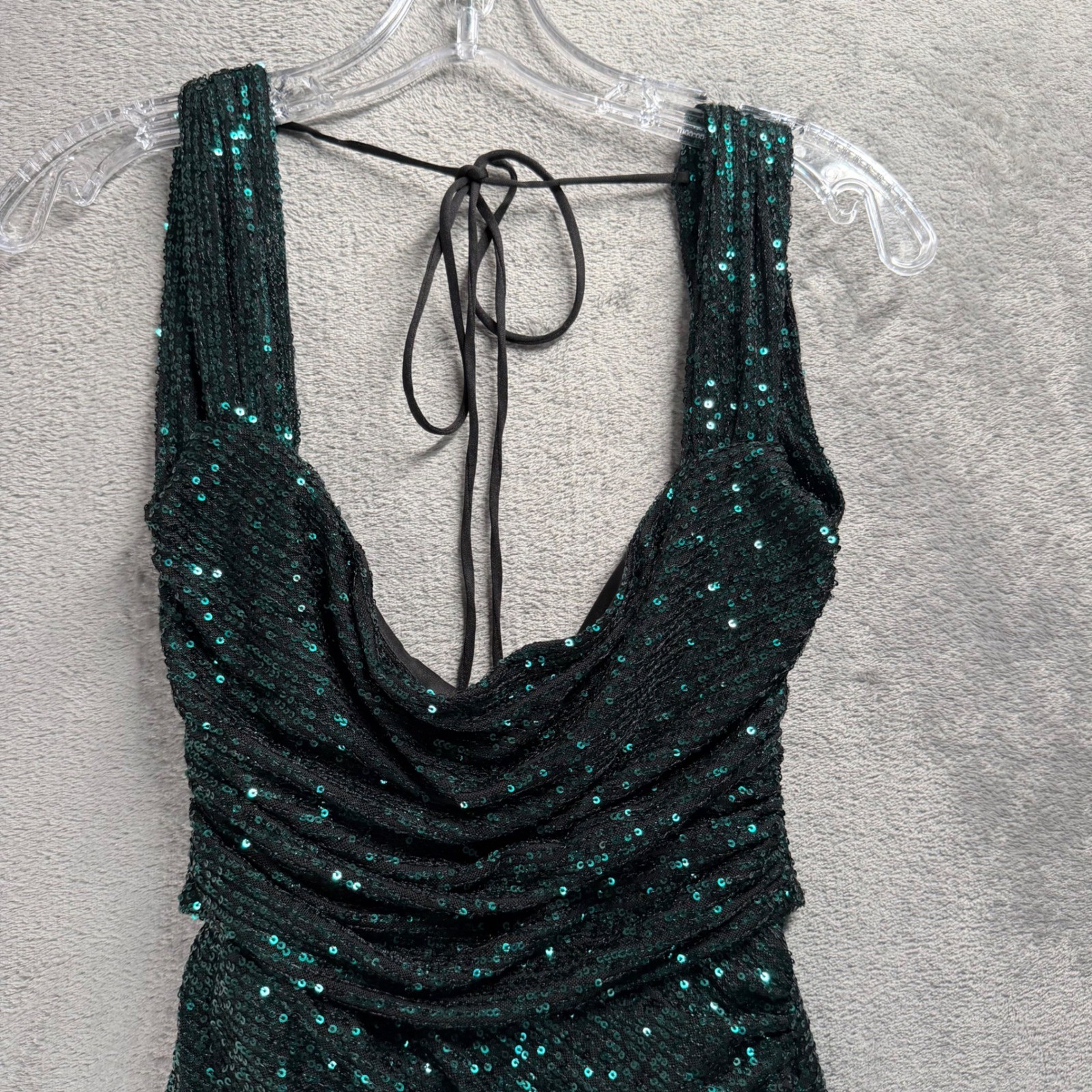 Lucy In The Sky Emerald Sequin Mini Dress XS Open Back Cowl Party Vegas Glam