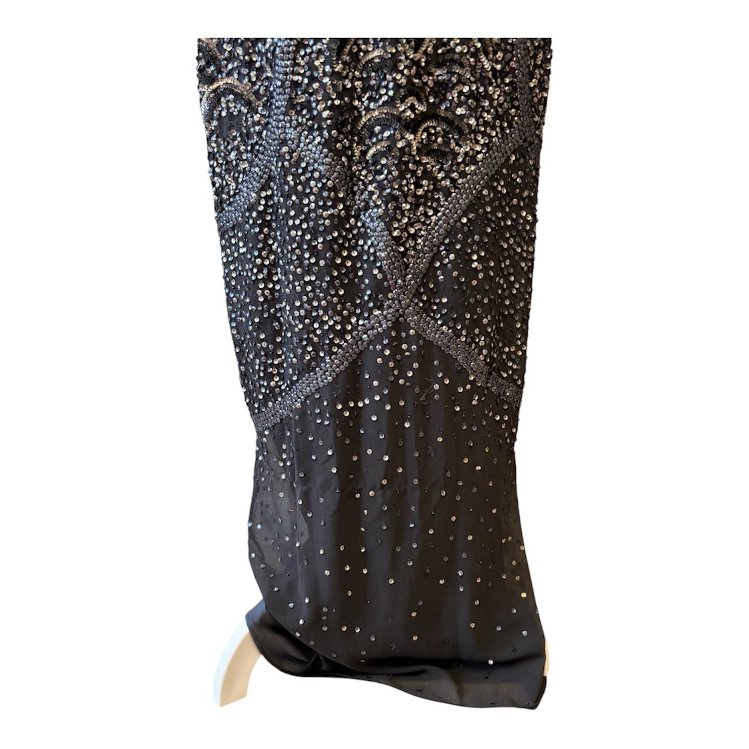🖤 Aidan Mattox Gray Silver Beaded Sequin V-Neck Sleeveless Long Gown, 4