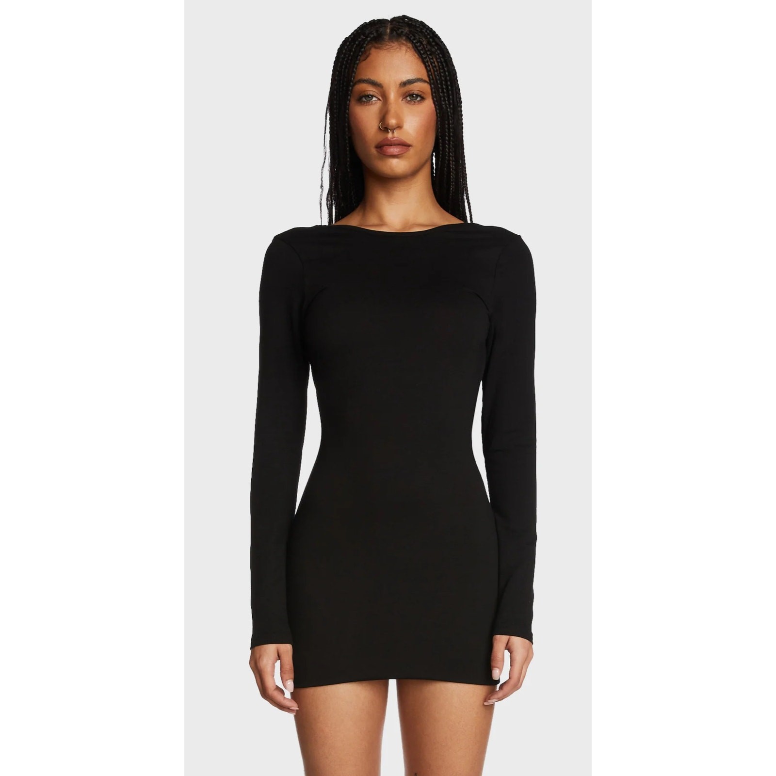 Edikted Black Gothic Minimalist Open Back Long Sleeve Bodycon Dress XL nwot