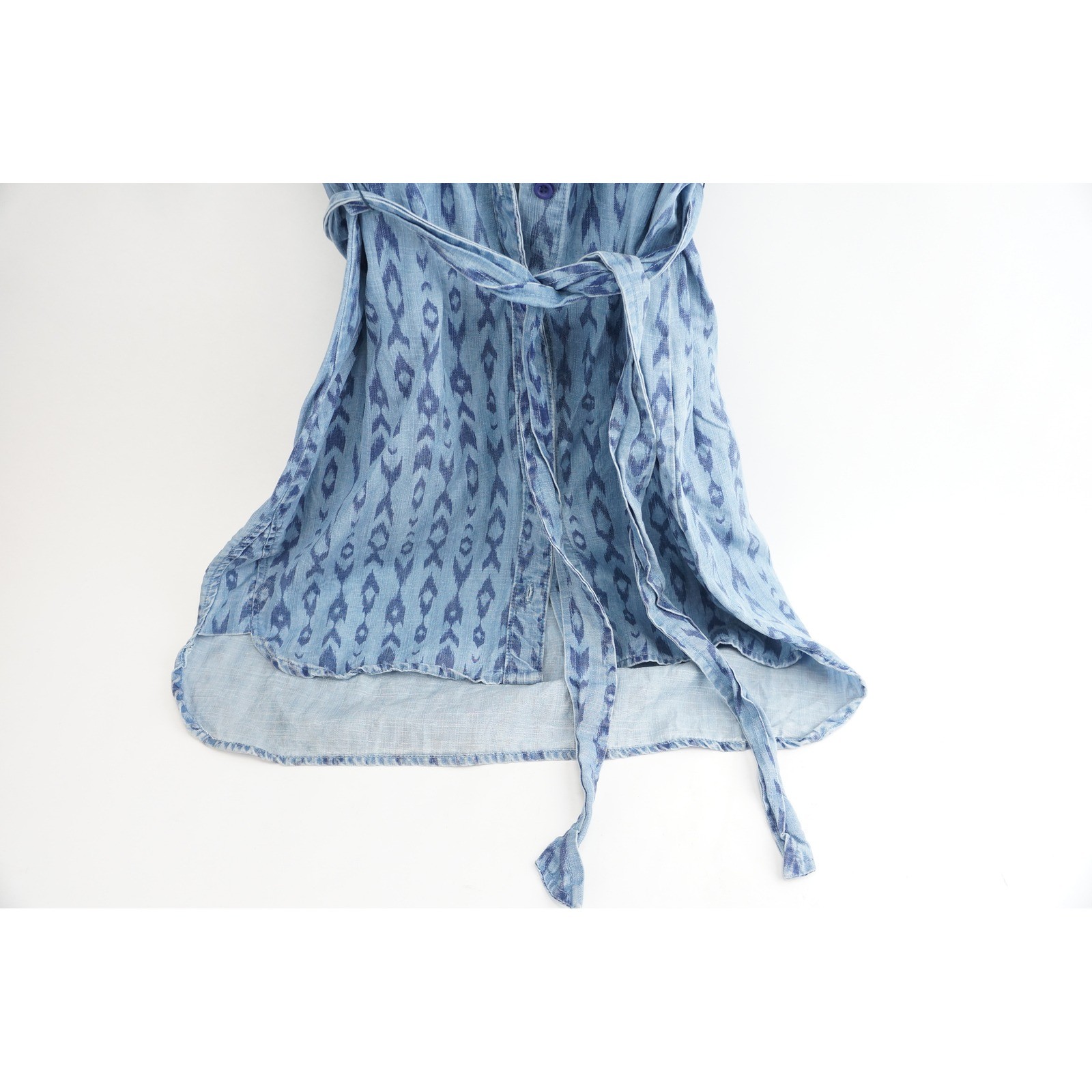Cloth & Stone Shirt Dress Womens S Blue Ikat Tencel Button Front Belted EUC