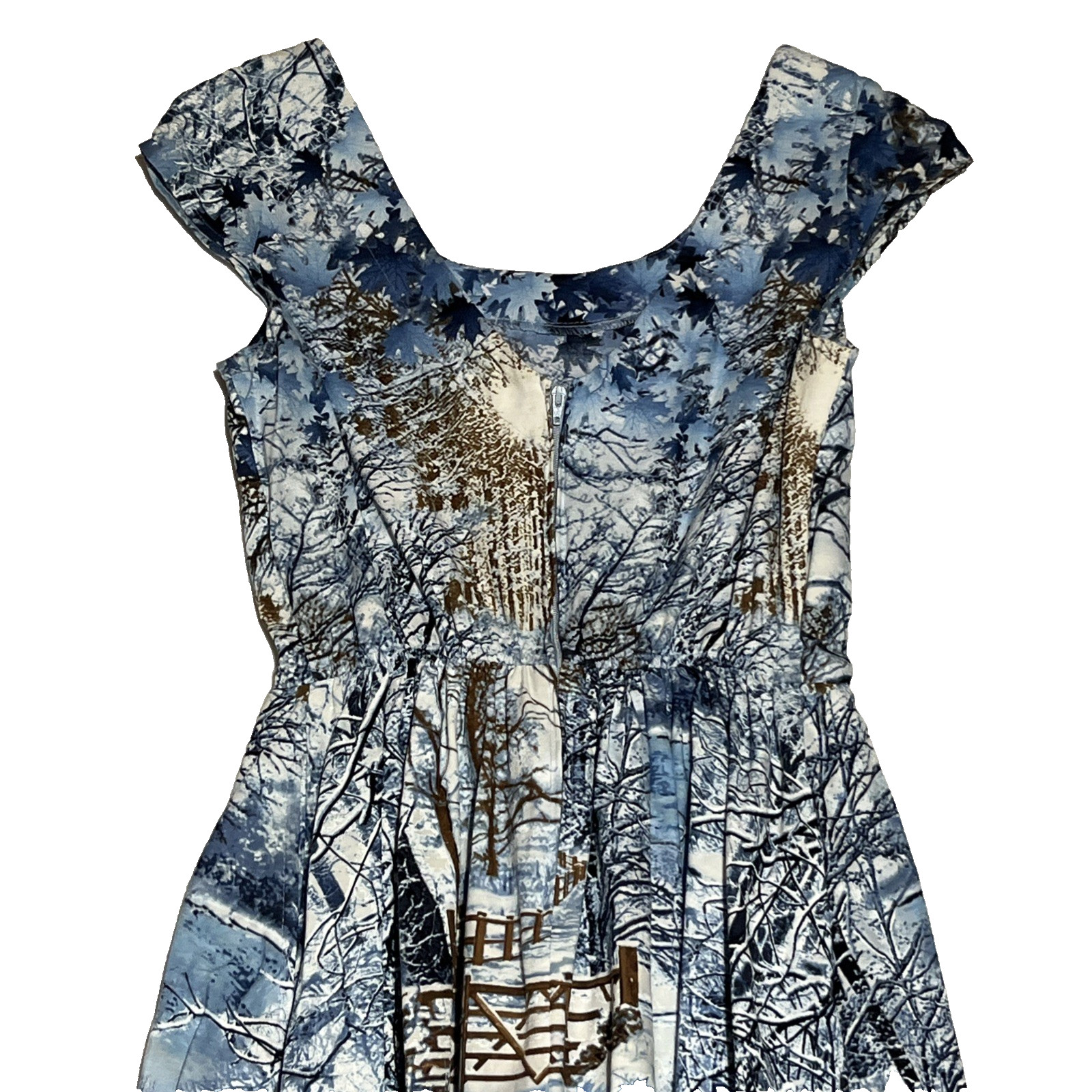 Retrolicious Dress Retro Winter Woods Holiday Print Small Knee Length Cap Sleeve