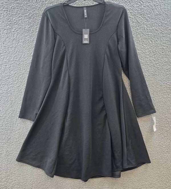 24seven Comfort Apparel Plus Size Long Sleeve Flared Dress Women’s 2X Black