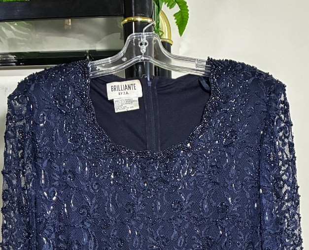 Preown-Brilliante by JA-Chiffon Skirt-Sequins Top Gown(Navy Blue) – Sz 1X