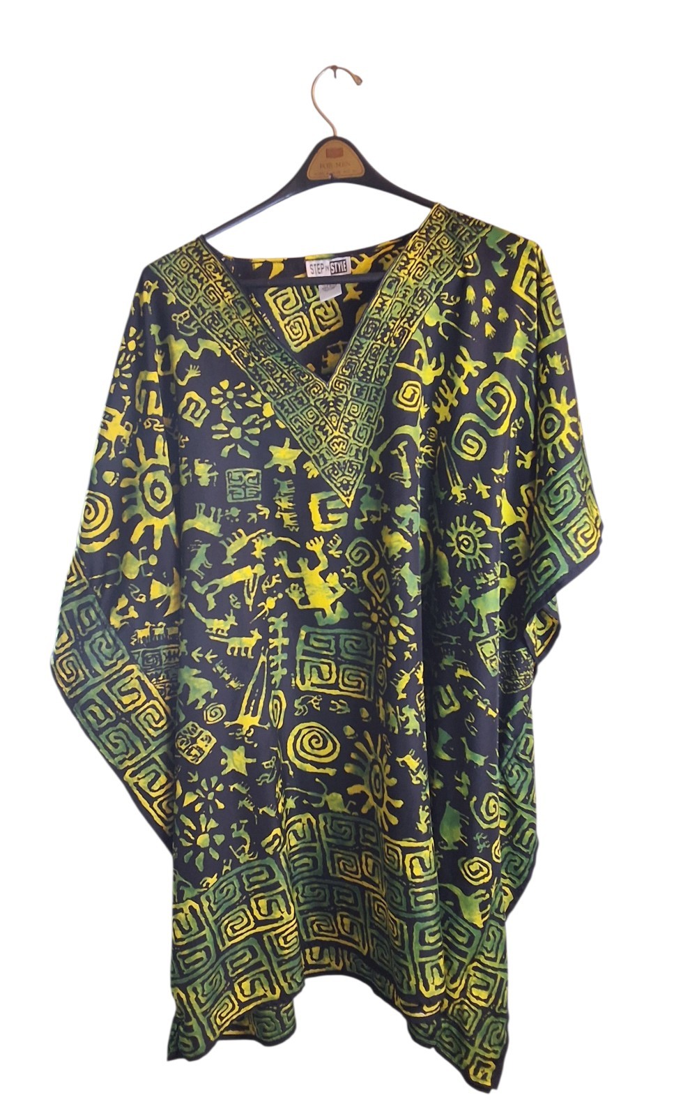 Step In Style Kaftan One Size Black & Lime Green Africa Theme-coverup