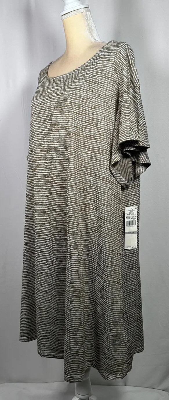 Ruby Rd Dress Slip On Shift Tunic Women 2X Short Sleeve Lounge Stretch Beige