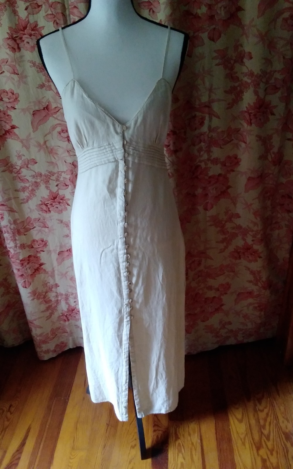 Zara Beige Button Front Strap Linen Midi Sun Dress Small NWT