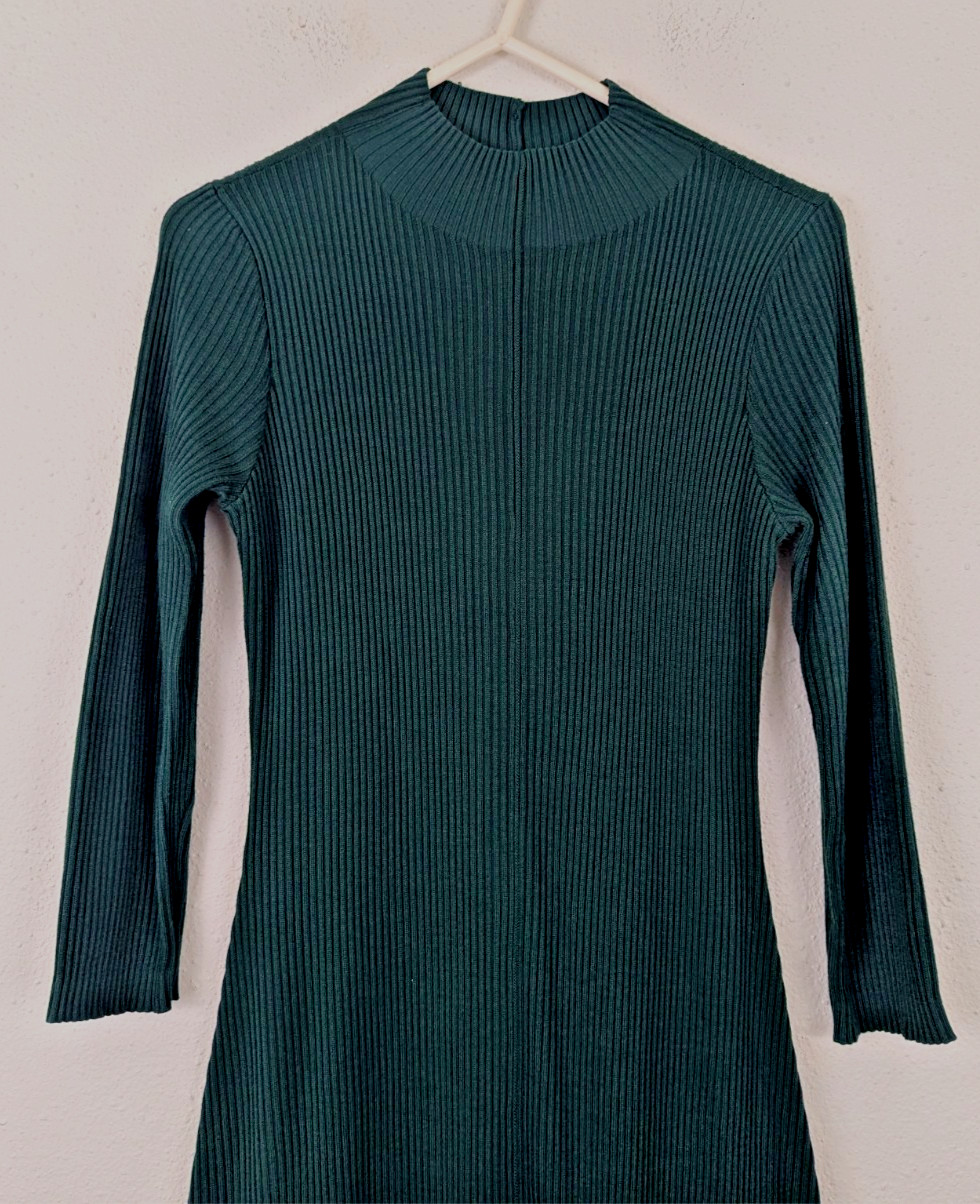 Calvin Klein sz M Mock Neck Maxi Sweater Dress ribbed knit stretchy ls 0206