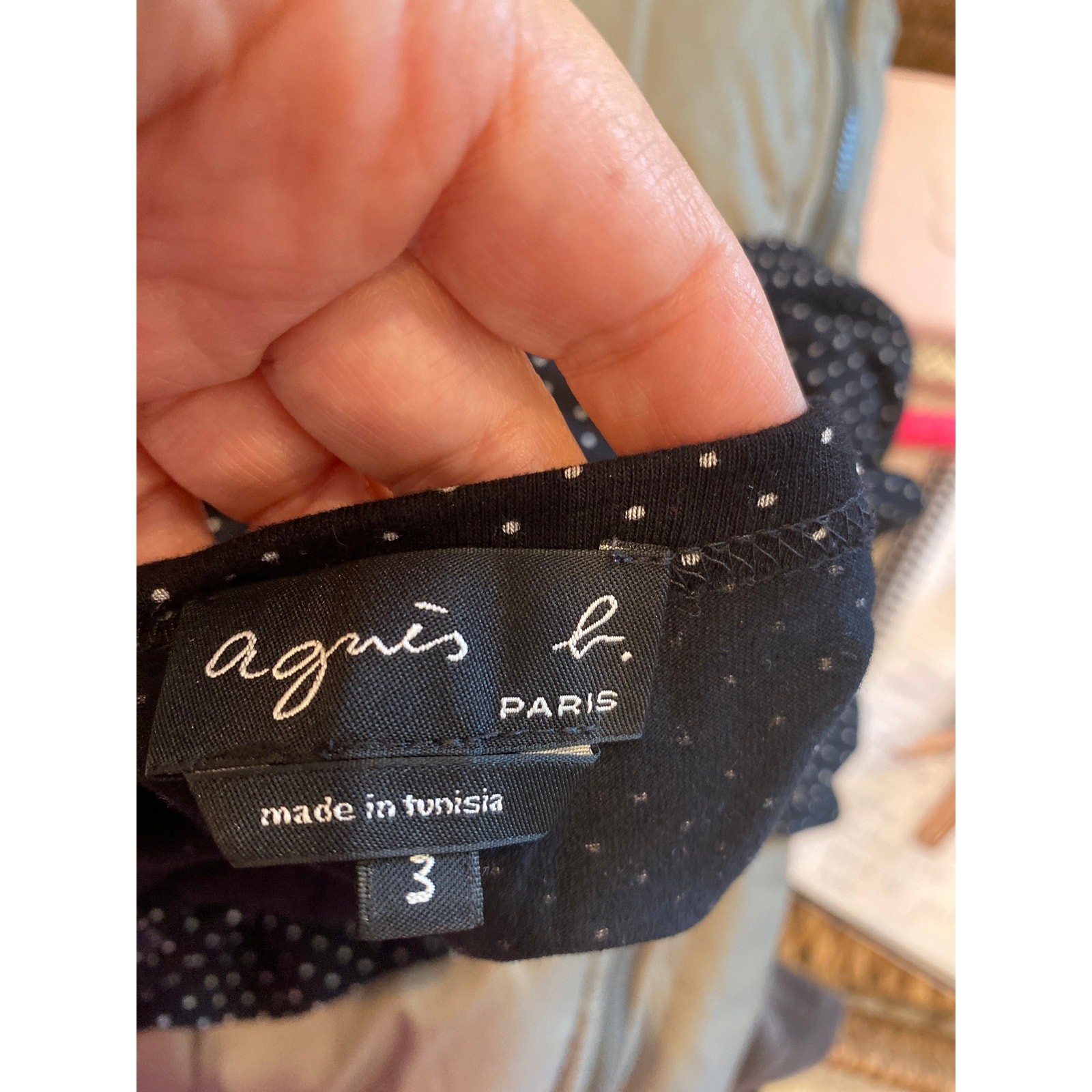 Agnes B Paris Knit Dress Pin Dot Black/White S/S Knee Length Size 3(Large)
