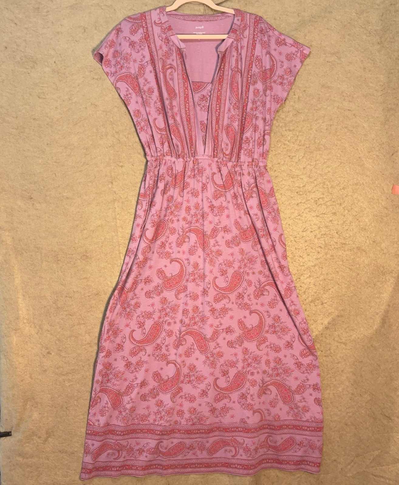 J Jill Pure Jill Border Print Maxi Dress Womens Sz M Pink Paisley Lightweight
