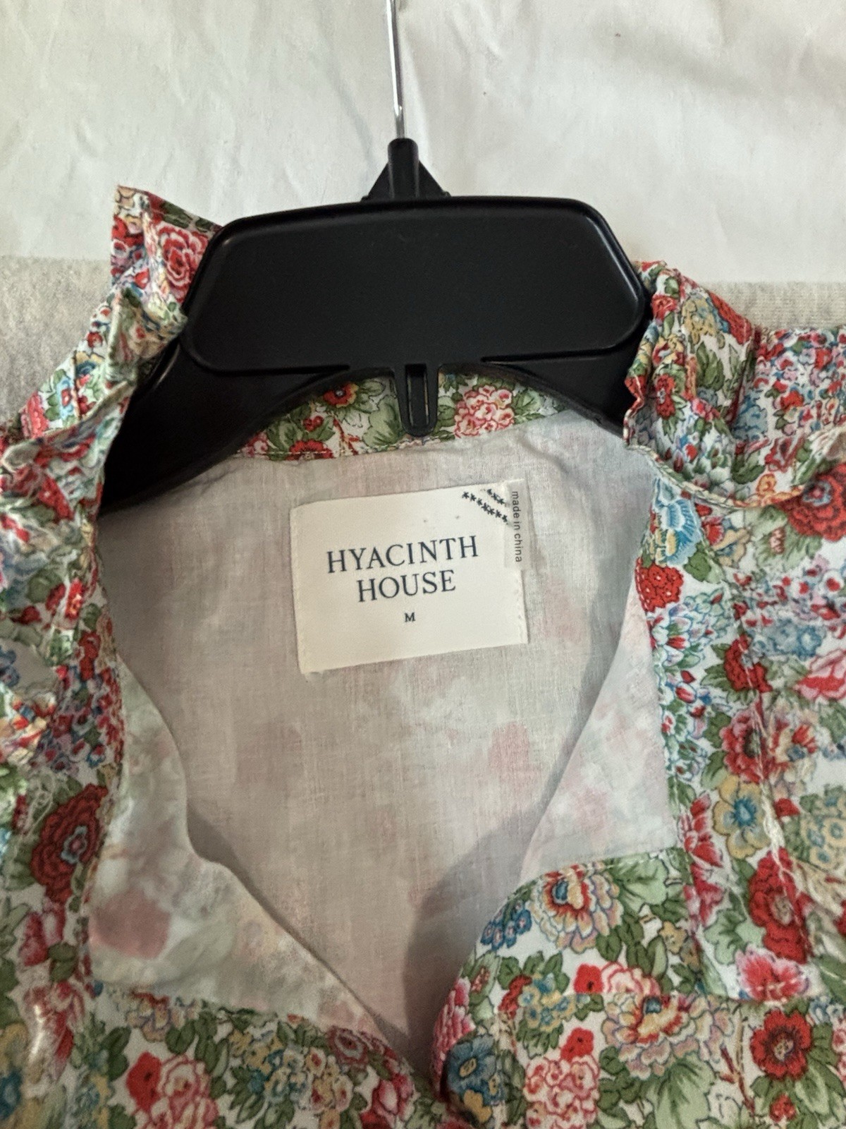 Hyacinth House Floral Collared Button-Front Puff Sleeve Midi Shirt Dress M
