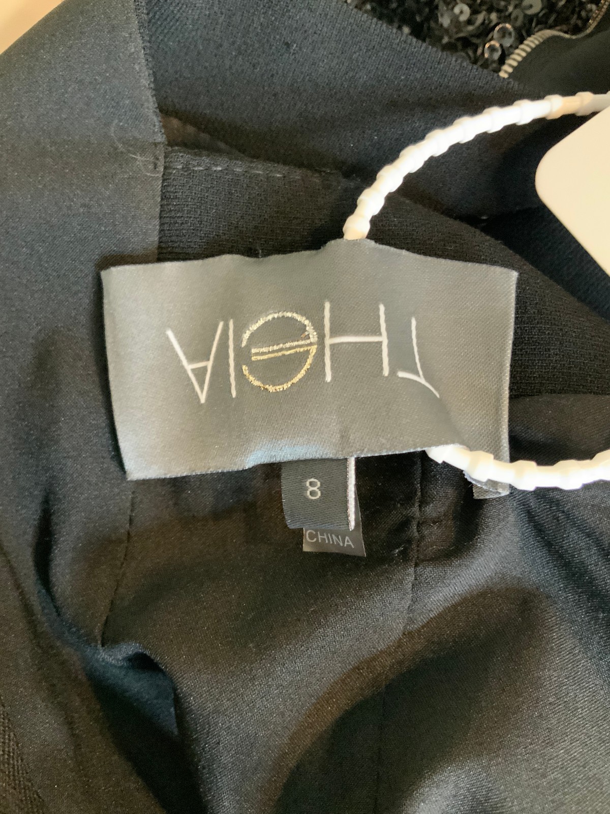 Theia Jewel Neck Sequin Trim Mini Little Black Dress $795, Size M
