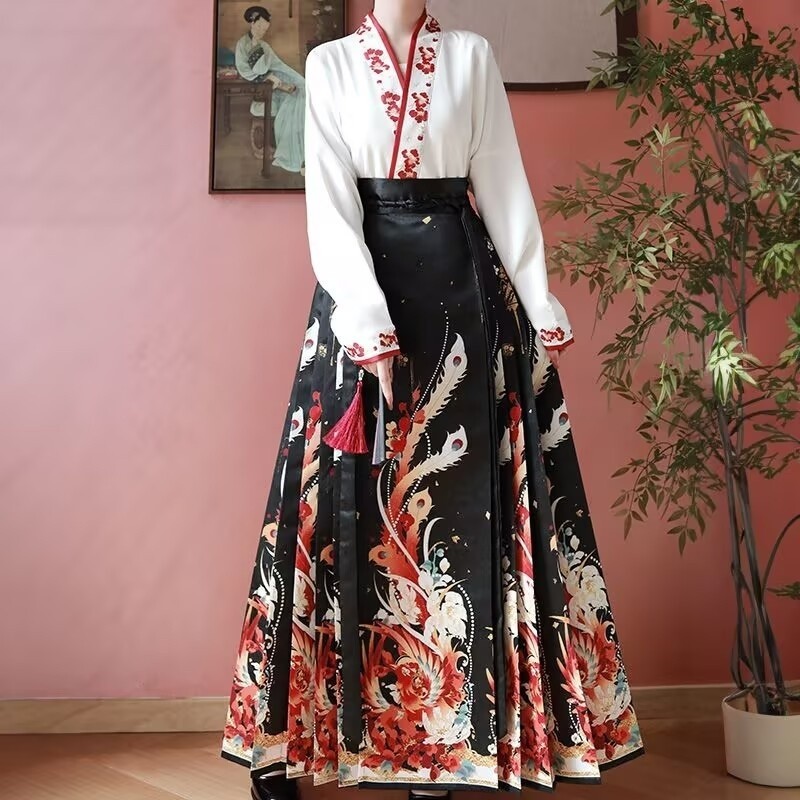 Chinese Traditional Hanfu Dress Women Horse-face Skirt Evening Party