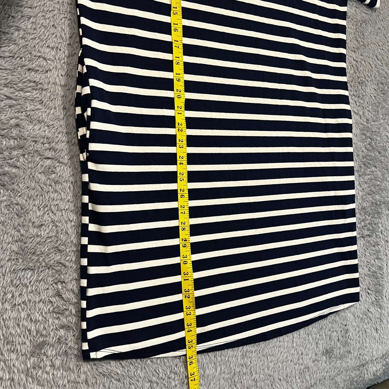 Cherish Shift Dress Navy Striped Pockets V-Neck Stretch USA Women’s Small