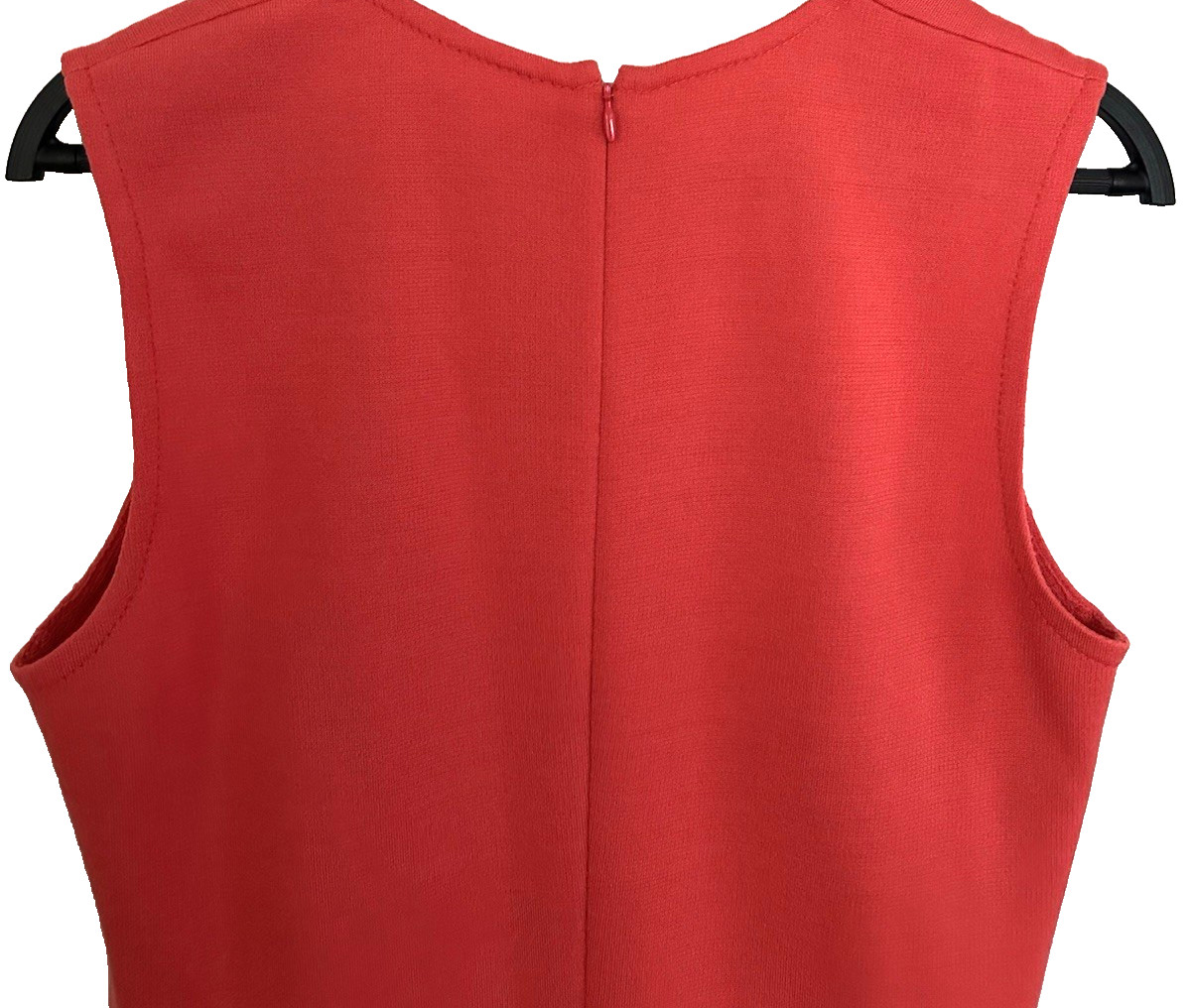 St John Boutique Midi Shift Dress Sz 8 Red Sleeveless Square Neck Wool Blend
