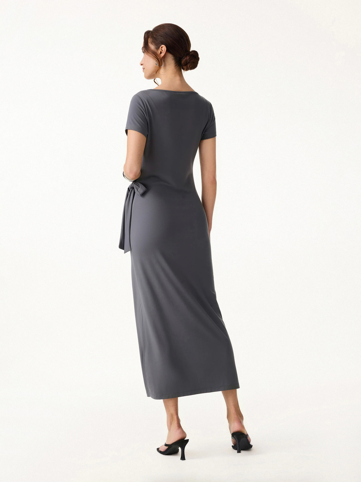 OGL Move Cooling Wrinkle-Resistant Tie Waist Midi Dress with Slit, No I.Port Fee