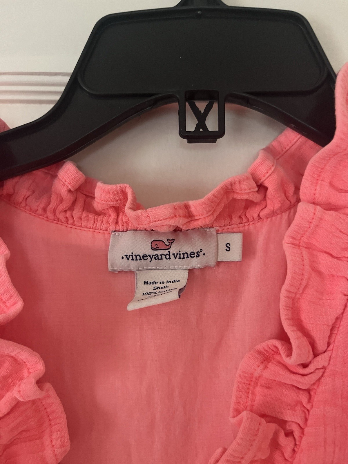 Vineyard Vines Pink Ruffle V-Neck Sleeveless Mini Dress Cotton Woven Sz S