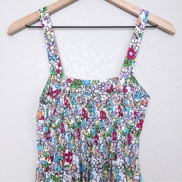 S/W/F Apron Maxi Dress S Lush Floss Multicolor Floral Square Neck Boho Tropical