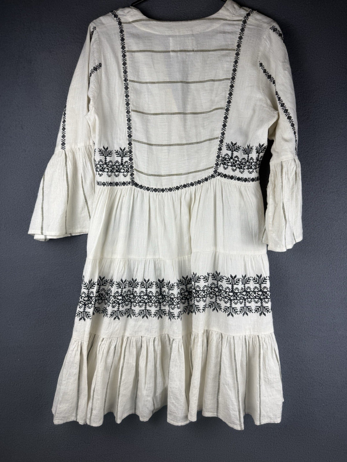 Pomegranate Viscose Three Quarter Sleeves dress With Embroidery Details Size M