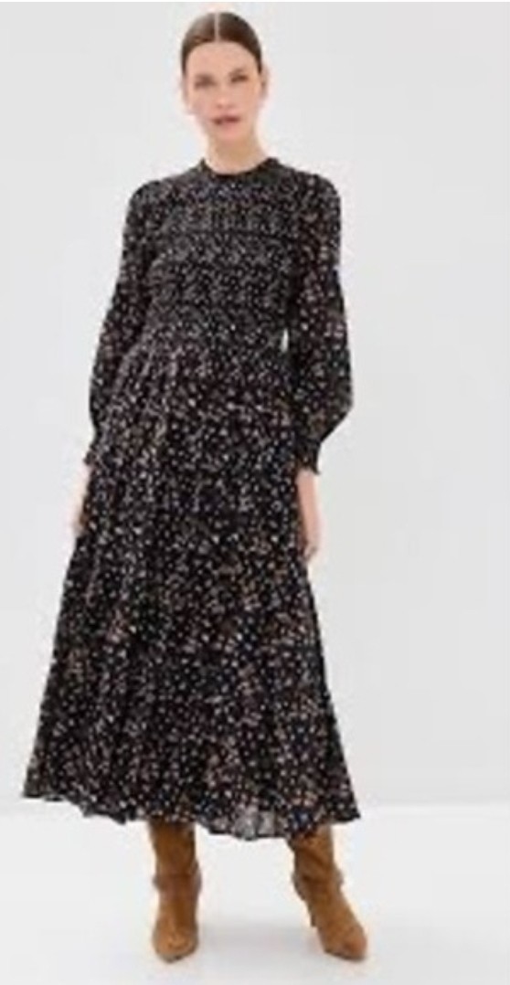 HILL HOUSE THE NAP DRESS VIVIENNE SMOCKED LONGSLEEVE TIERED MIDI DRESS WOMENS XL
