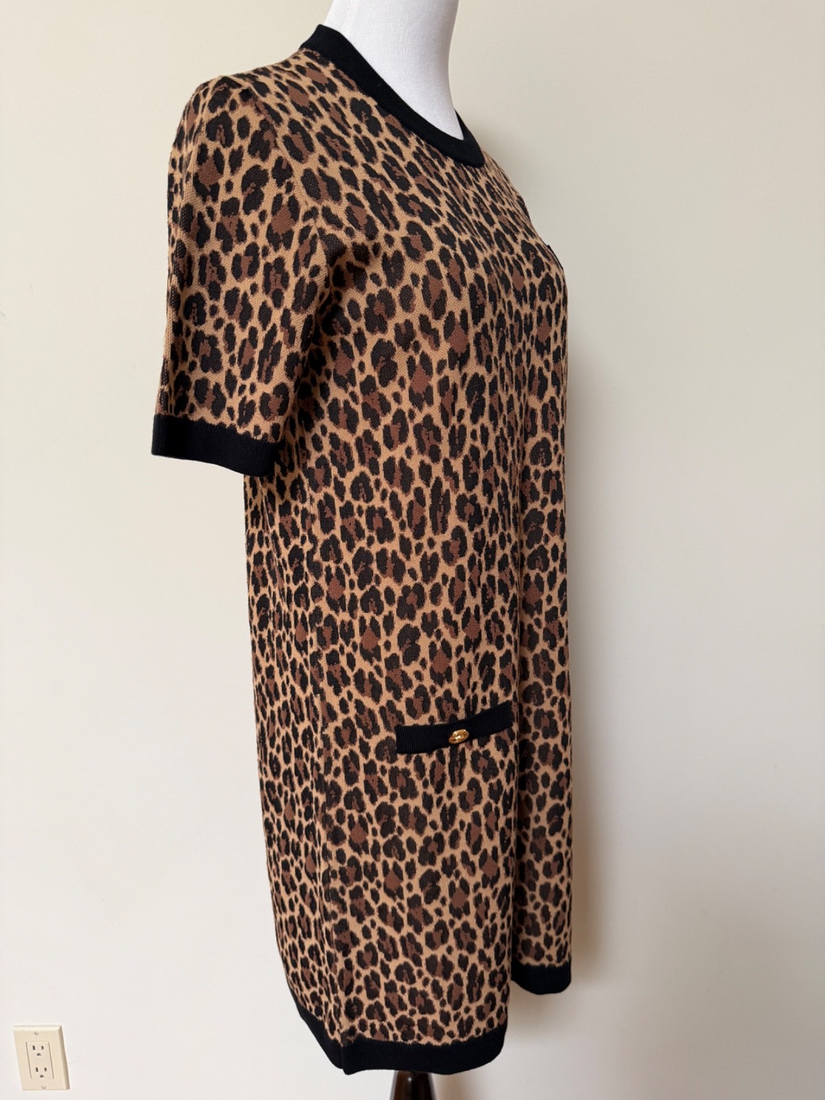 NWT Versace Medusa Logo Button Leopard Intarsia Print Knit Dress 46 US 10 $2950