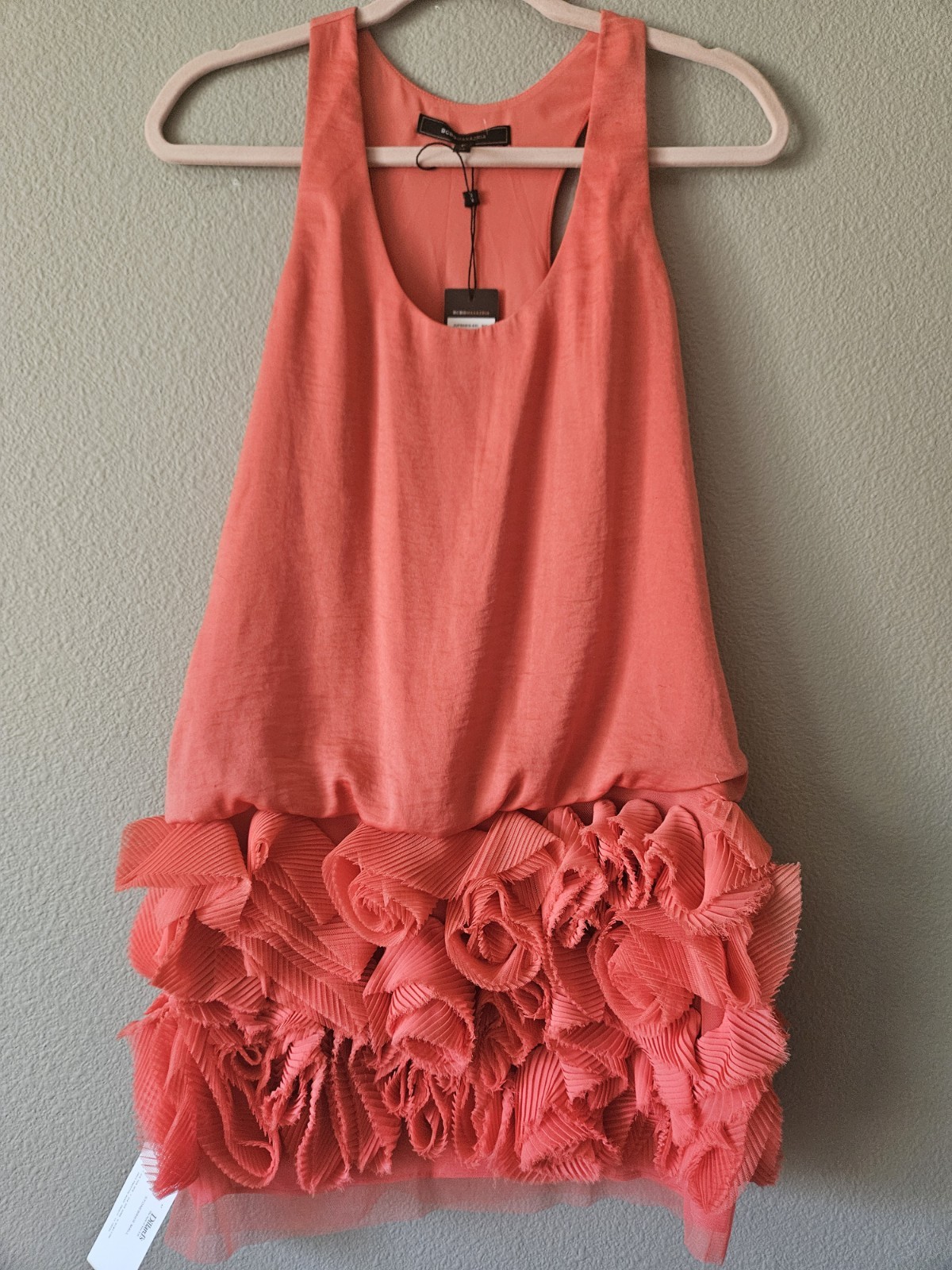 BCBGMaxAzria Rosette Cocktail Coral Sleeveless Mini Dress NEW XS