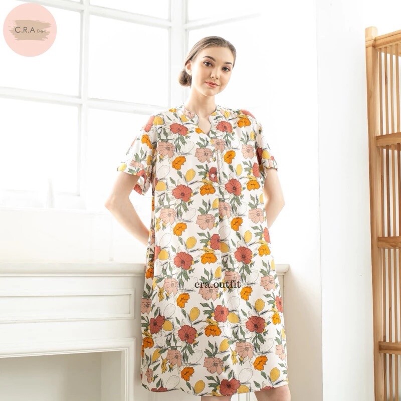 0001/ Three Buttons Mandarin Neck Dress, Lightweight, Homewear, Loose Dress