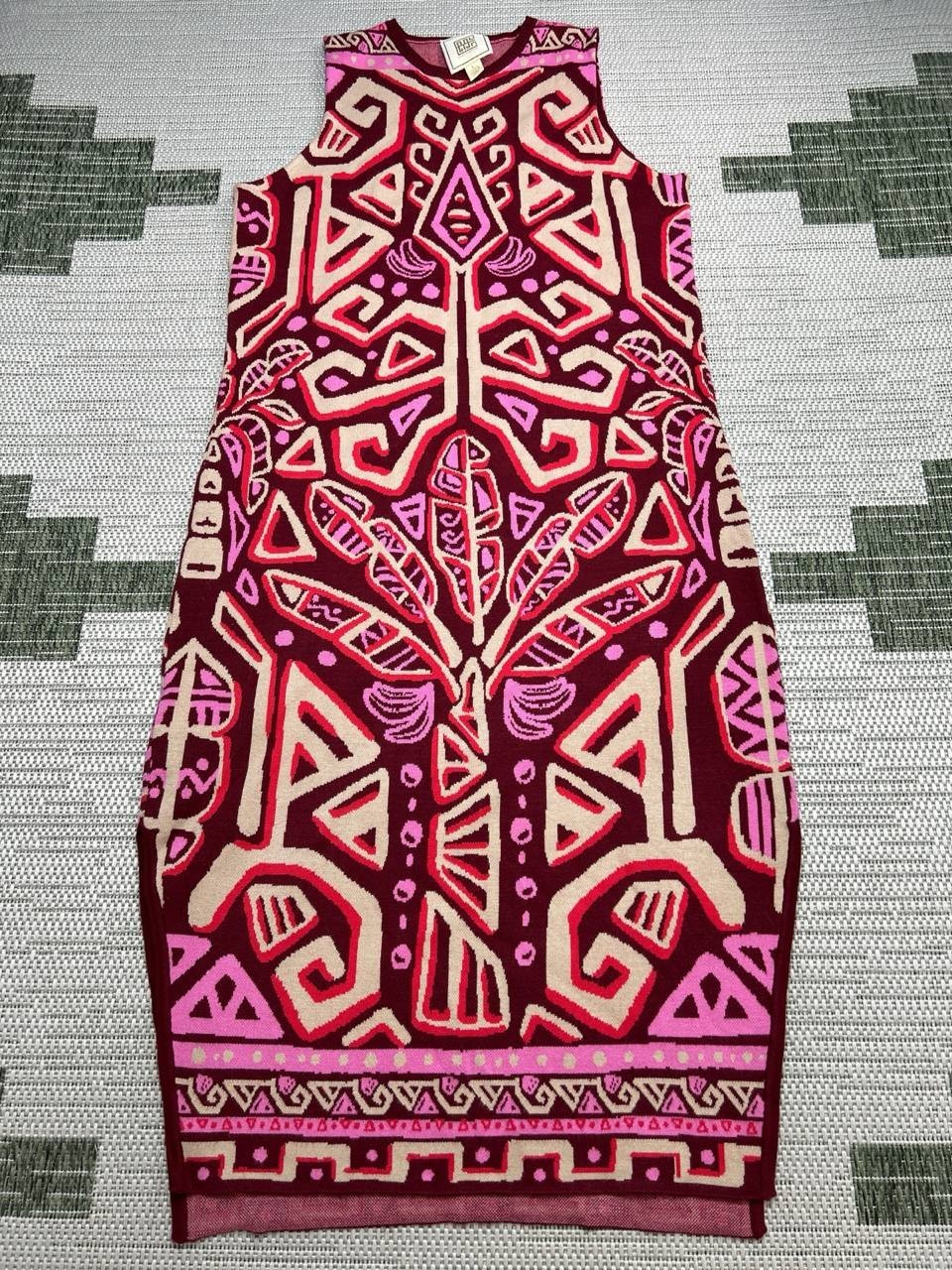 Emily Mccarthy Dress Womens Large Pink Red Beige Knit Midi