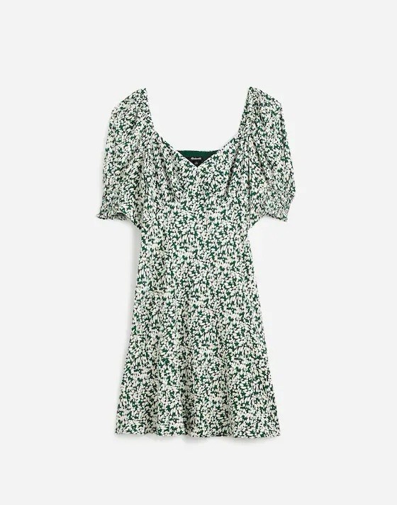 Madewell Seamed V-Neck Mini Dress Abstract Leaf Kelly Green Size 14 NEW Summer