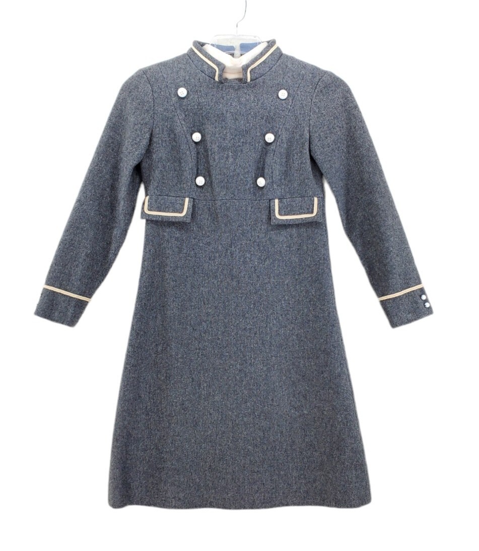 Vtg Howard Wolf Dress 5 Gray Wool Midi Military Double Breasted Preppy Cosplay