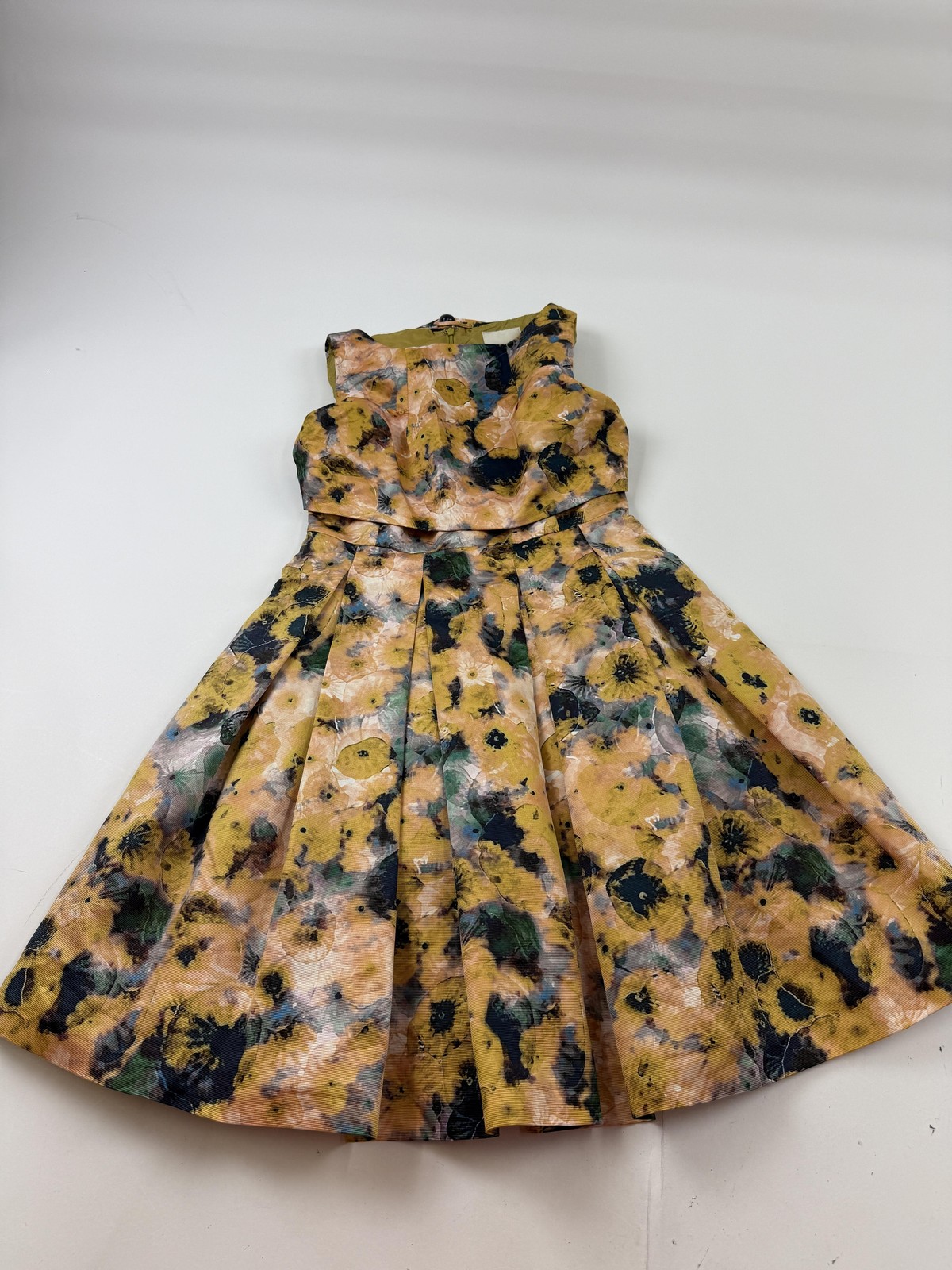 McGinn Dress Womens 6 Yellow Floral Sleeveless Pleated Fit & Flare Mini Party