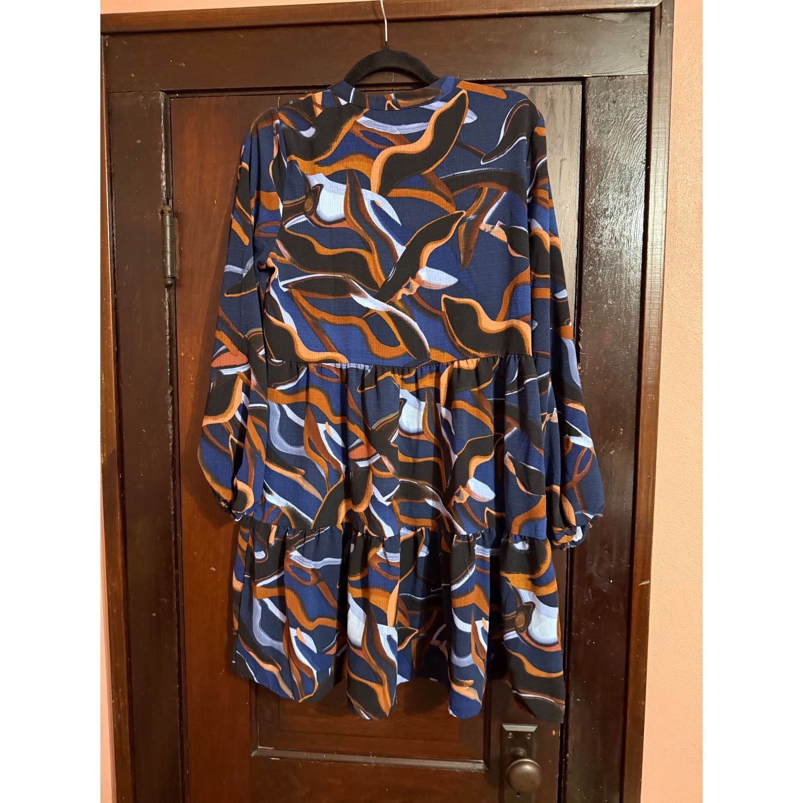 Nine West Womens Blue Abstract Swirl Print Tiered Mini Dress Small