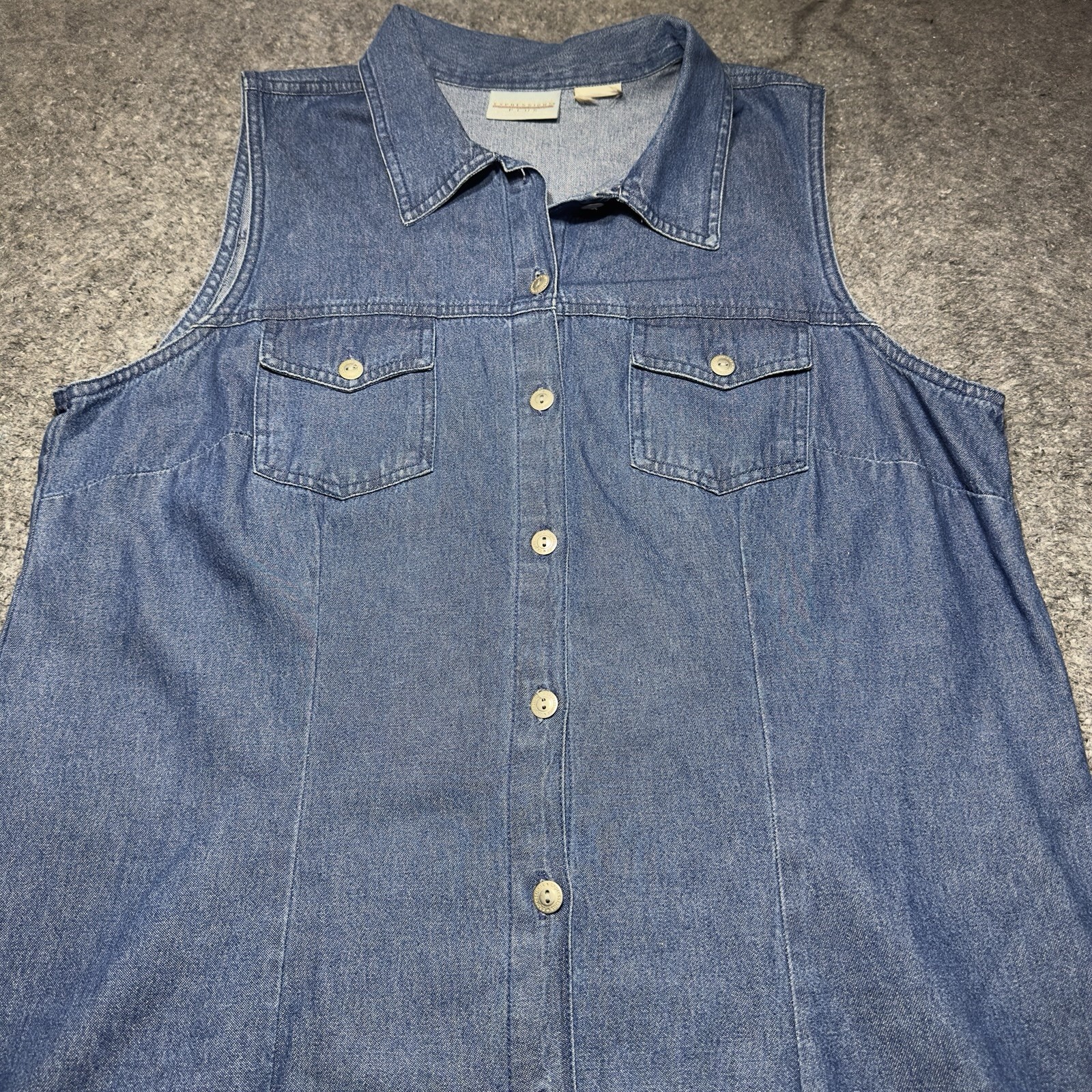 Expression Plus Blue Denim Tall Sleevless Dress Button Up Womens Sz XL