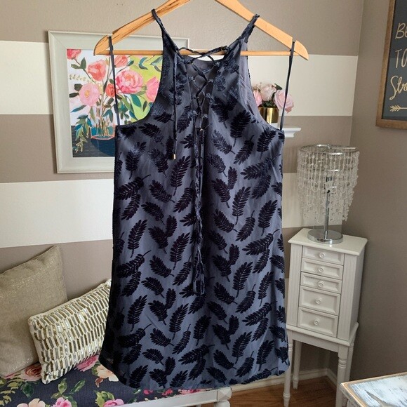 Honey Belle blue leaf halter dress size small back lace up mini dress