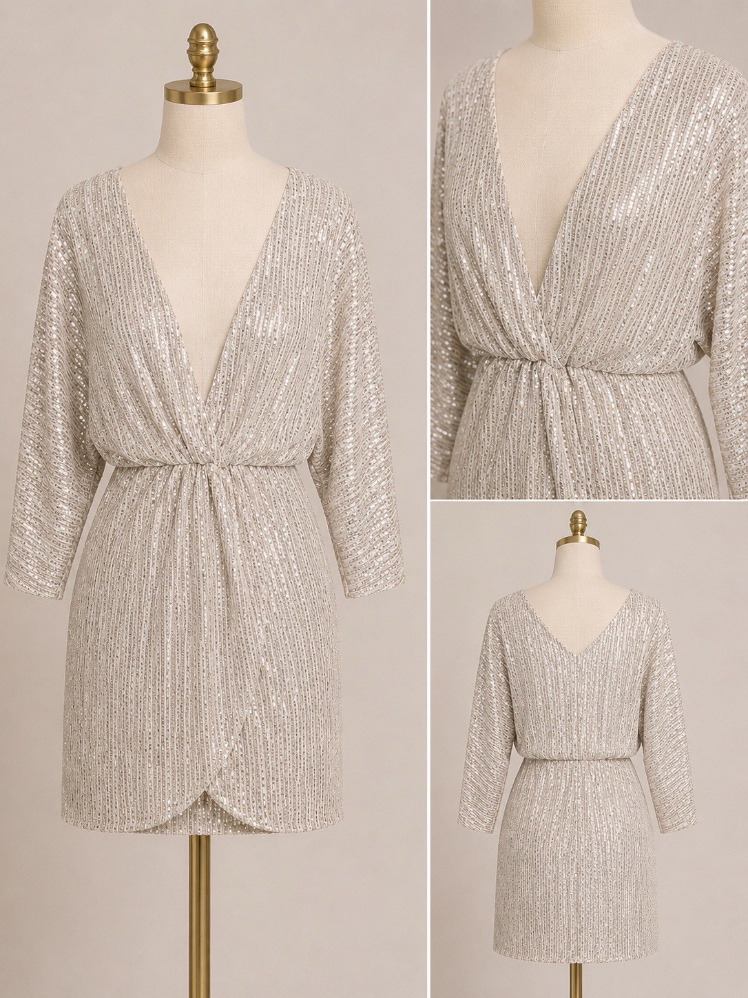 ZARA Sparkling Champagne Sequin Wrap Mini Dress Size Small