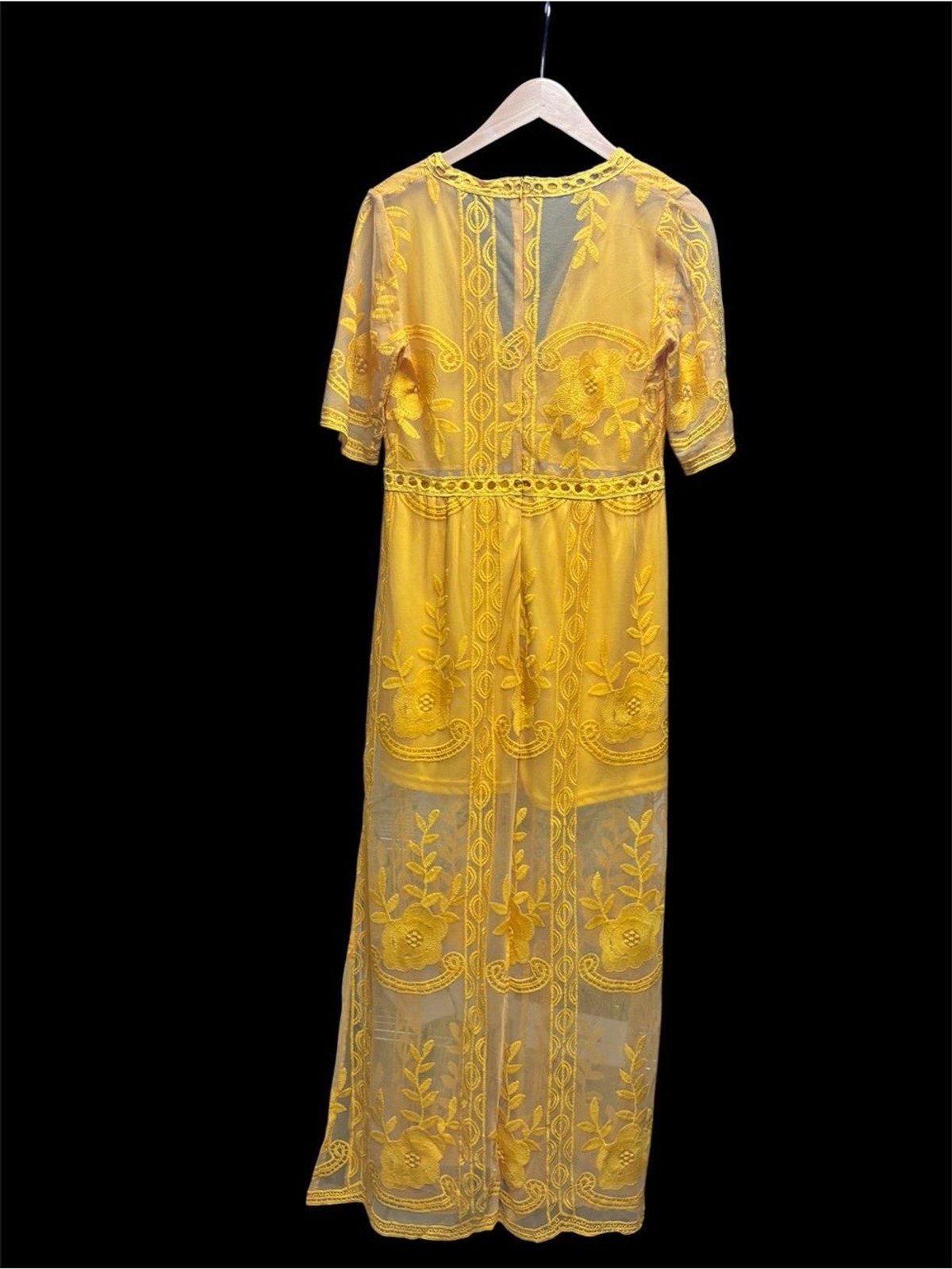 Eleter yellow lace boho romper dress size Small