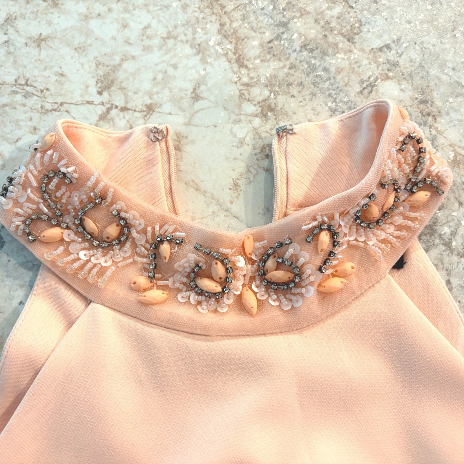 Peach Beaded Halter Ruffle Mermaid Hem Cocktail Dress Women Size M