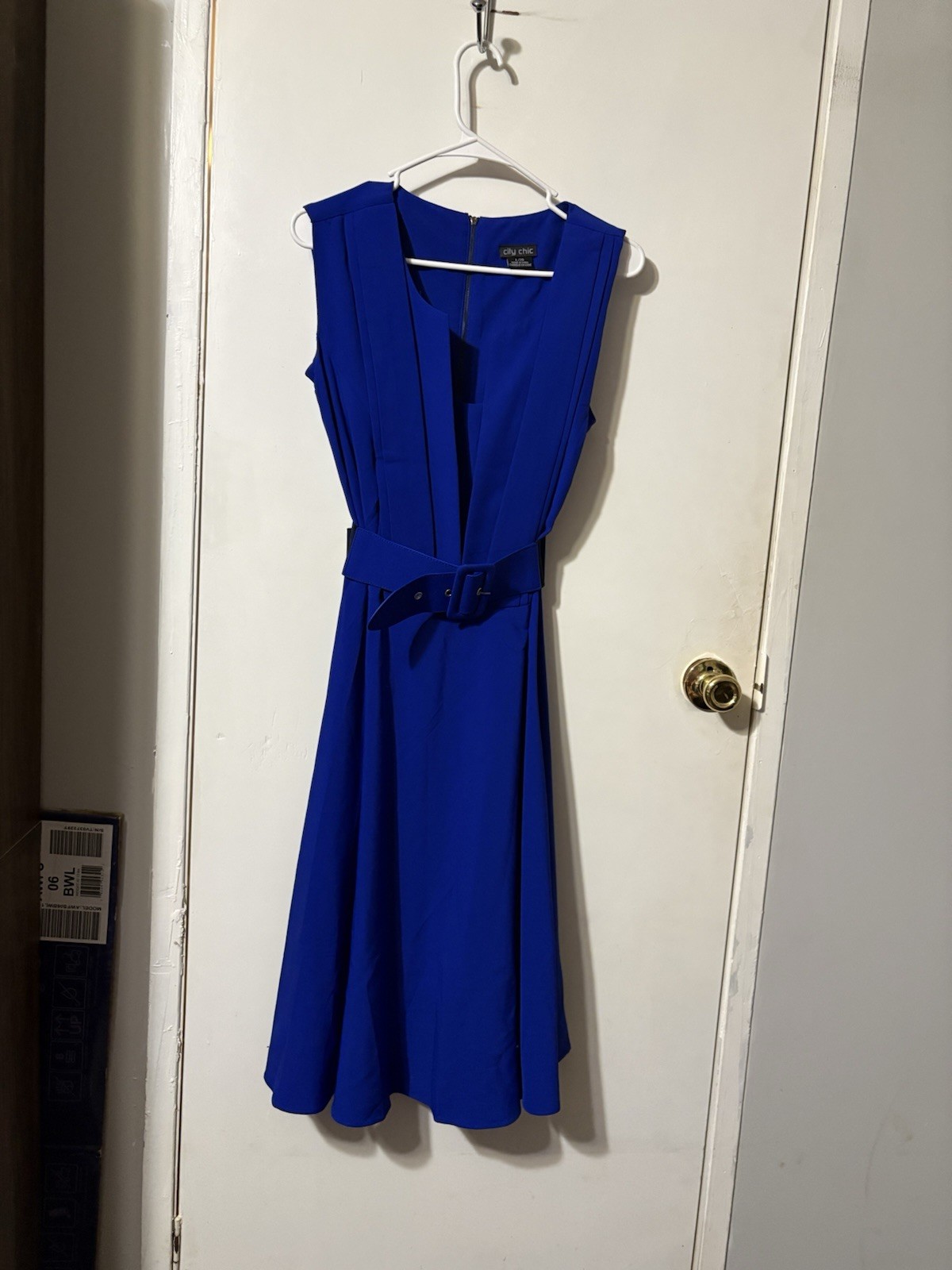City Chic Royal Blue Panel V-Neck Belted Dress Size 20 New