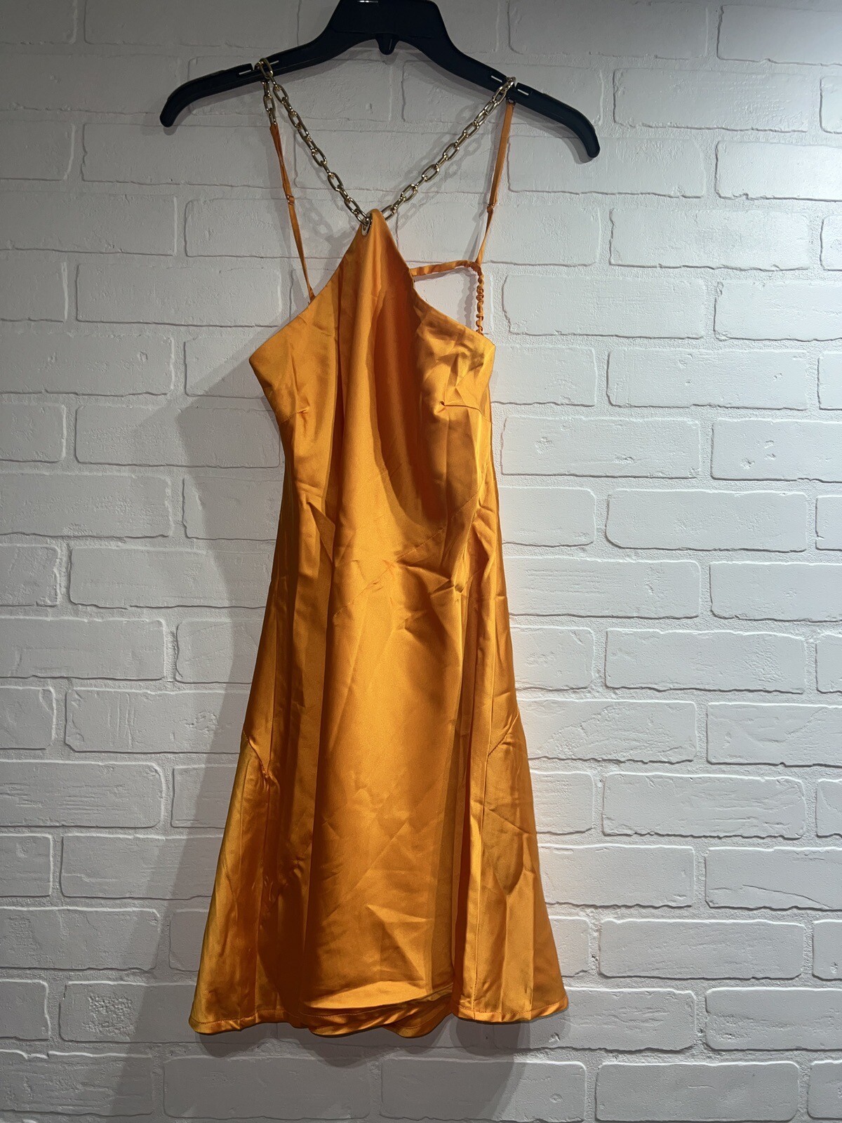 NWT! FASHION NOVA Fit My Heart Satin Mini Dress ORANGE size SMALL