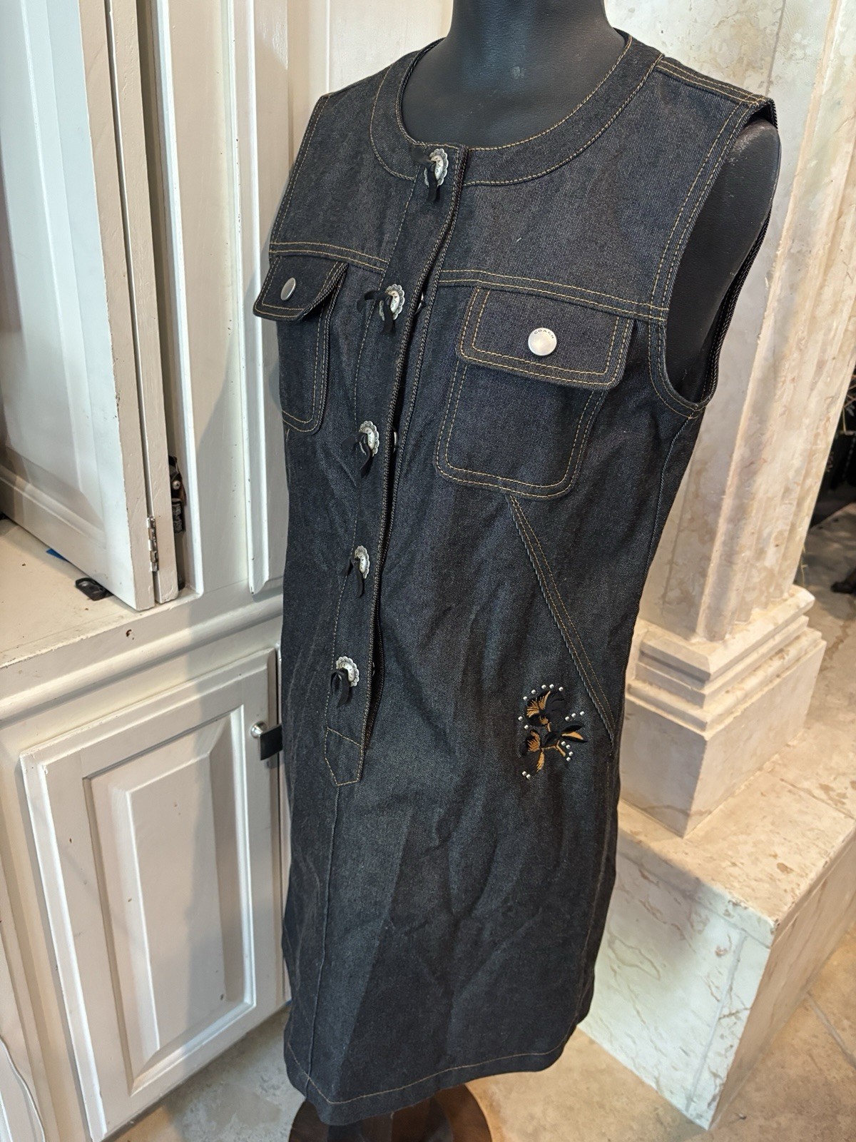 Coach 1941 Japanese denim black concho buttons dress 86966 embroidered Small