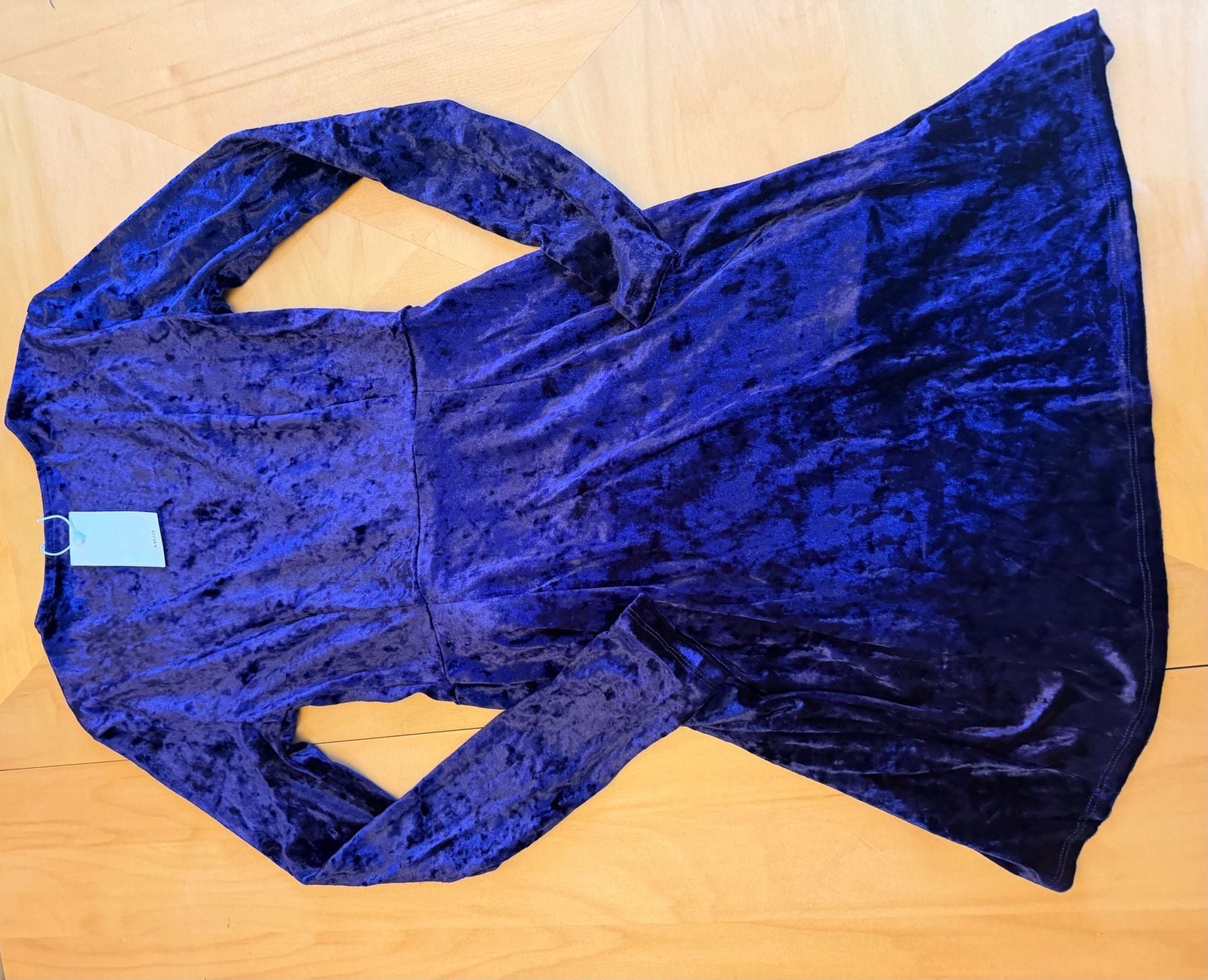 Mango Velvet Long Sleeve Knot-Front Mini Dress