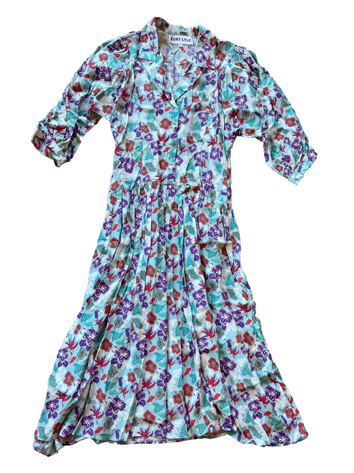 Kurt Lyle Womens Multicolor Floral Long Sleeve Cotton Knee Length A Line Dress S