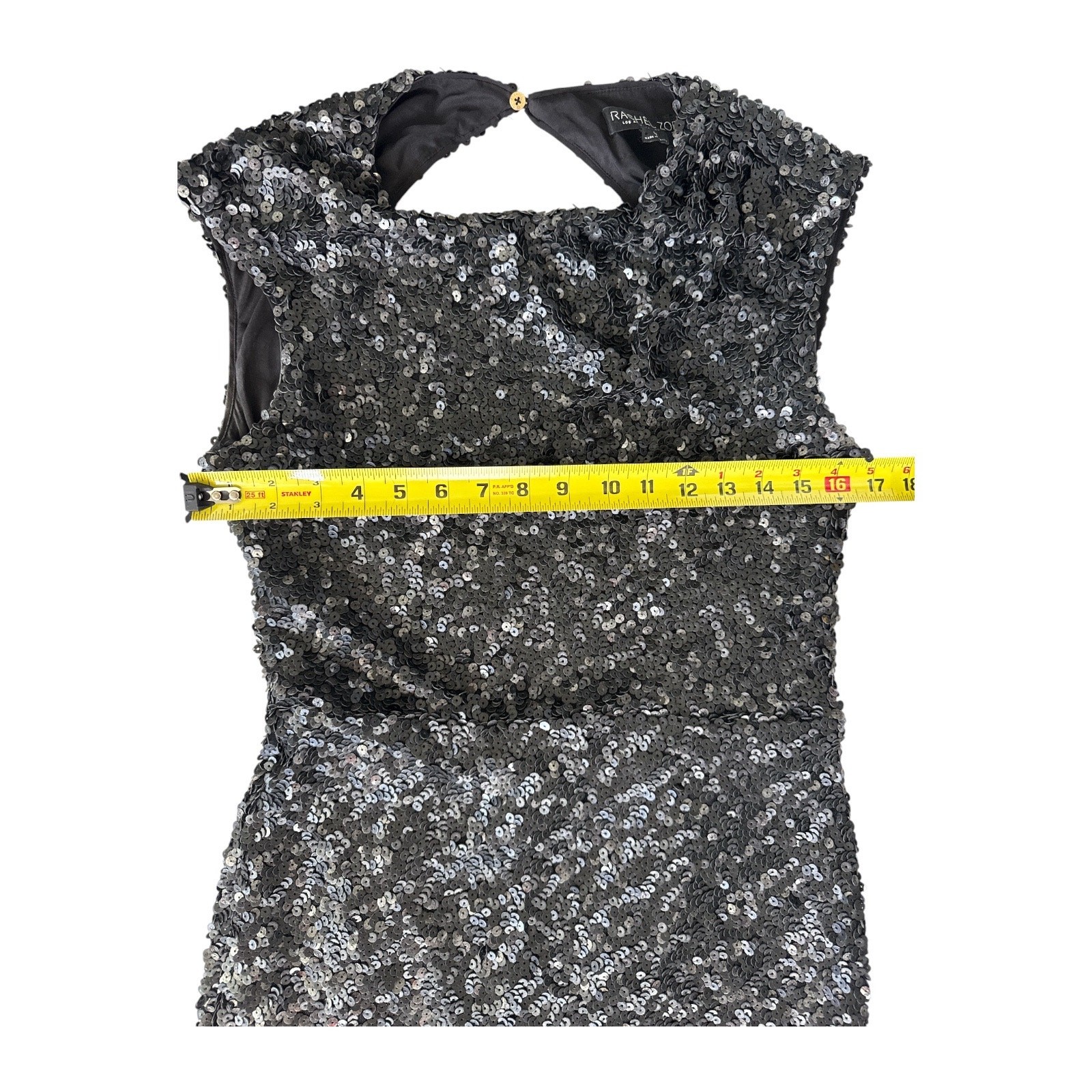 Rachel Zoe Sequin Open Back Sheath Mini Dress 10 Black Cap Sleeve