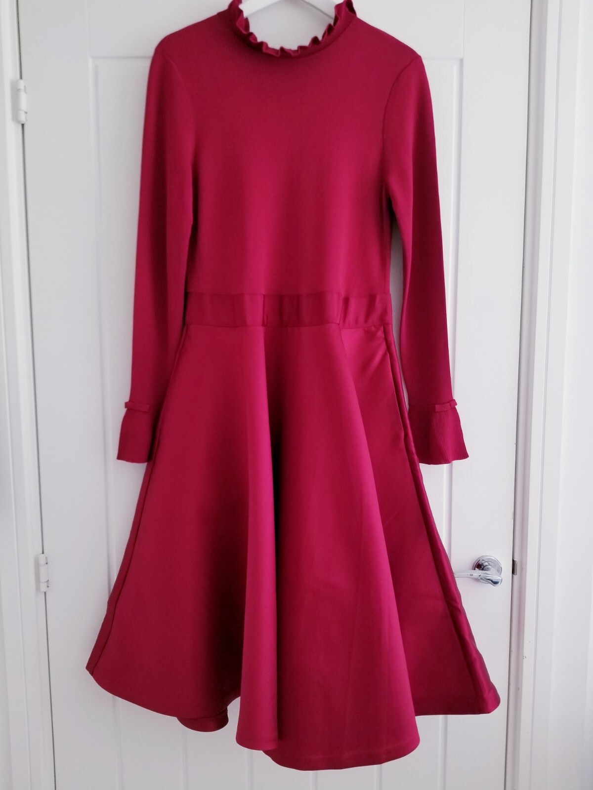 Ted Baker Zadi Midi Dress Knitted Bodice Deep Pink Red Long Sleeve Size 4 UK 14