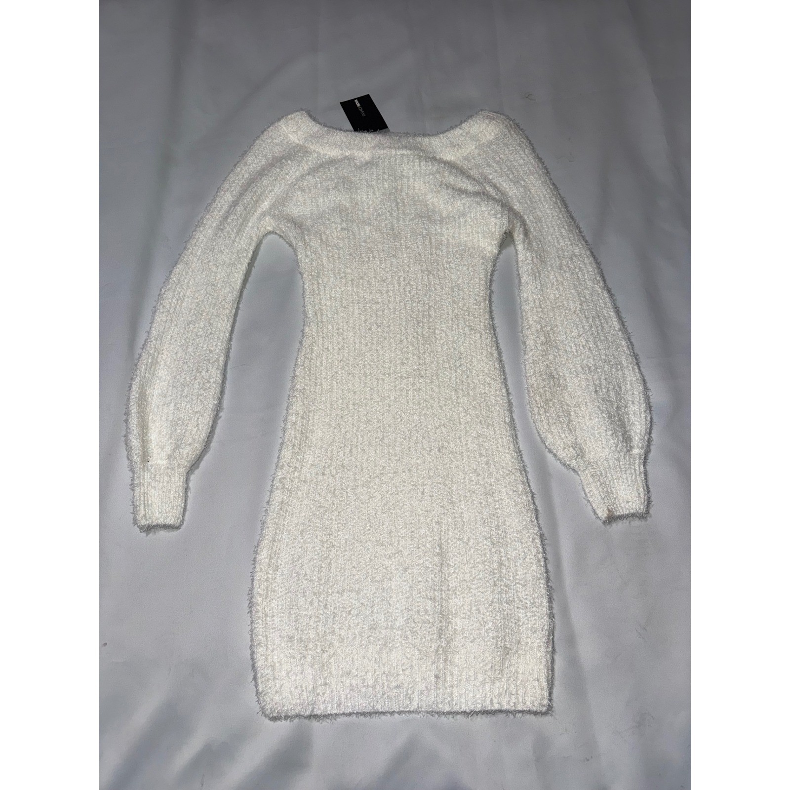 Fashion Nova Bella Off Shoulder Sweater Dress Ivory Fuzzy Knit Mini Dress Large