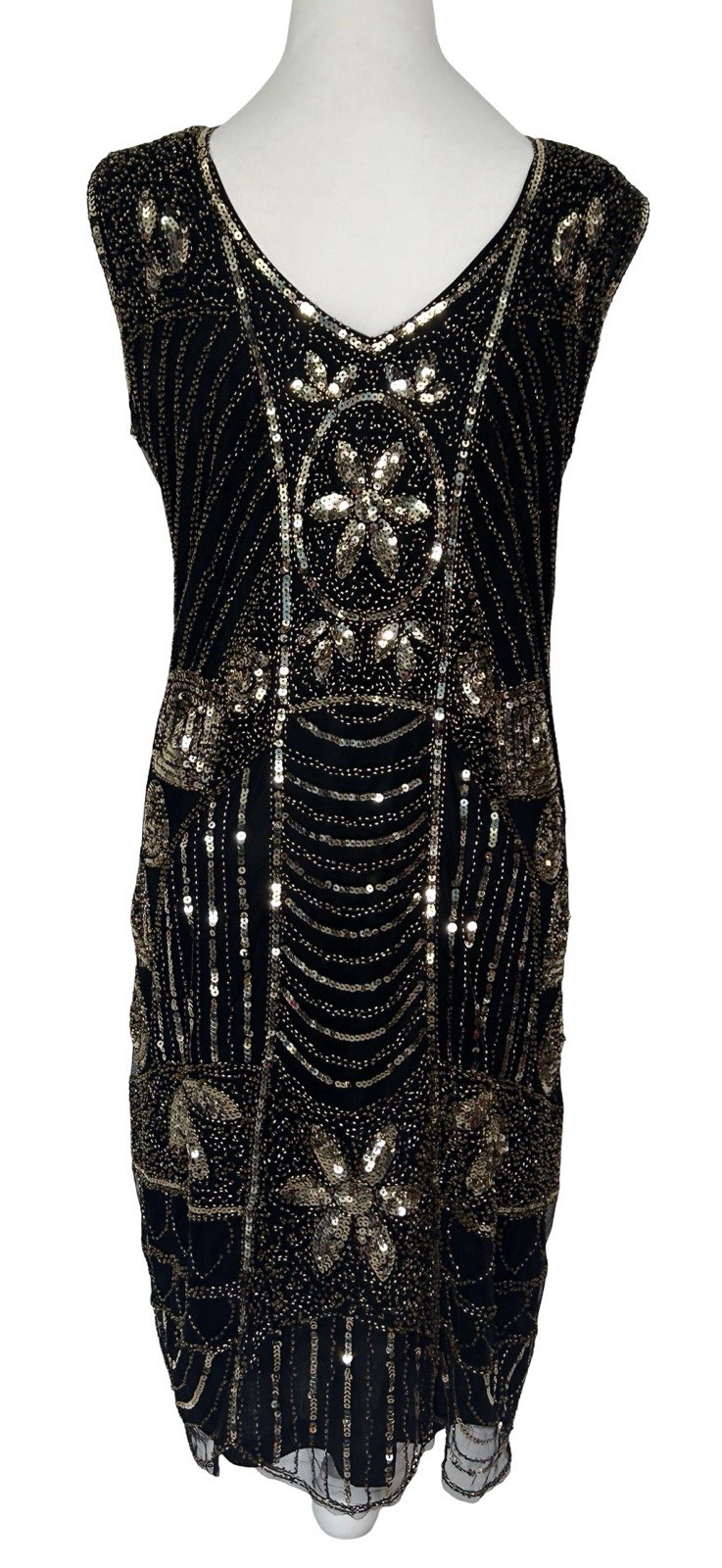 PrettyGuide Black Gold Sequin Beaded Cocktail Dress Wedding Guest 3XL 24 26